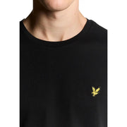 Lyle and Scott men cotton black crew neck t shirt with small embroidered yellow eagle logo on left chest