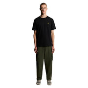 Lyle and Scott men cotton t shirt black with a small yellow bird logo on the left chest in short sleeves