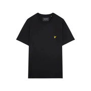 Lyle and Scott men cotton t shirt in black with short sleeves and a gold embroidered bird logo on the left chest