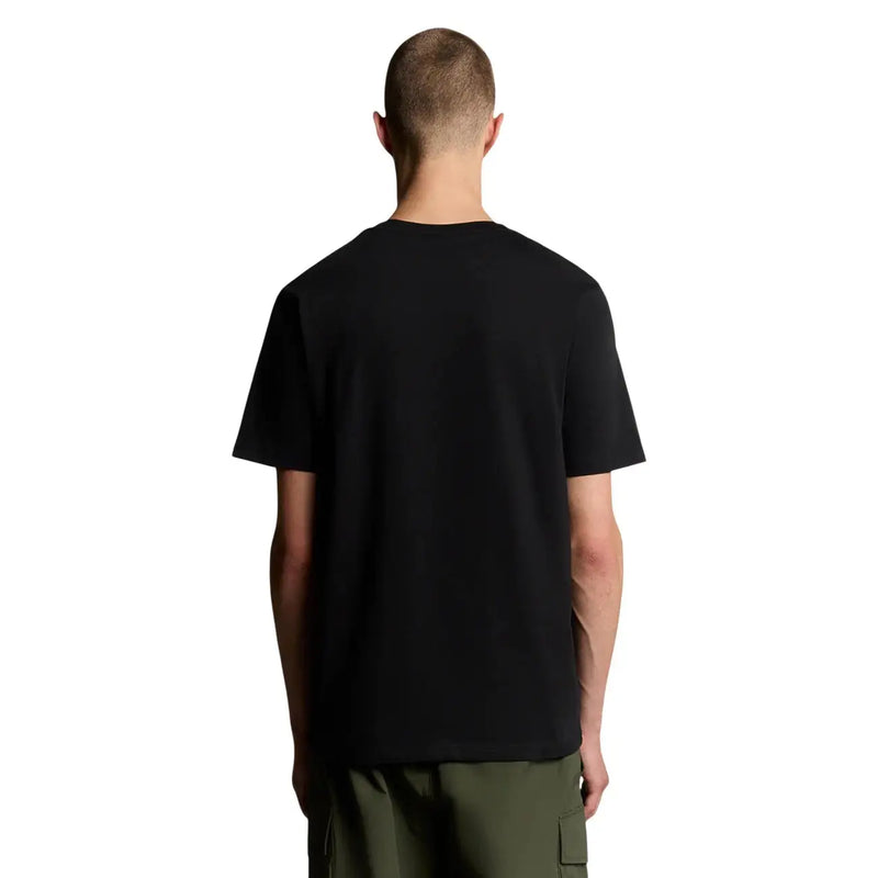 Lyle and Scott men cotton t shirt black short sleeved crew neck casual wear in solid color material