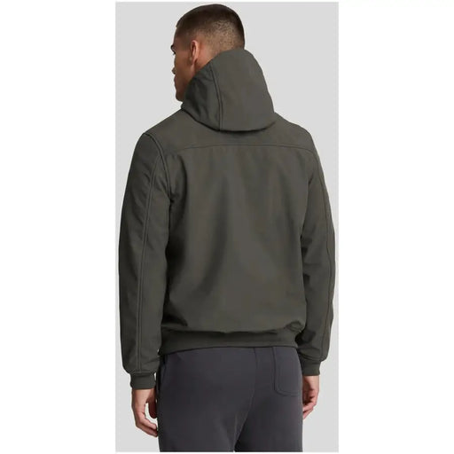 Lyle and Scott men grey zip hooded blazer polyester with dark olive green hooded jacket and subtle seam detailing