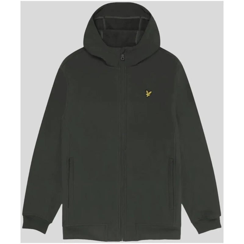 Lyle and scott men dark green zip-up polyester hoodie with small gold bird logo on chest