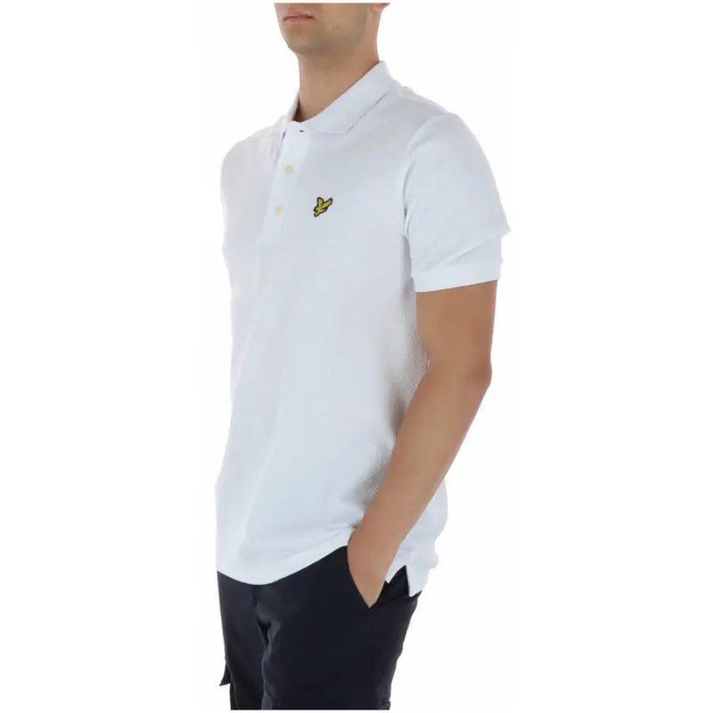 Lyle Scott men polo shirt white short sleeve cotton elastane with yellow bird logo on the chest