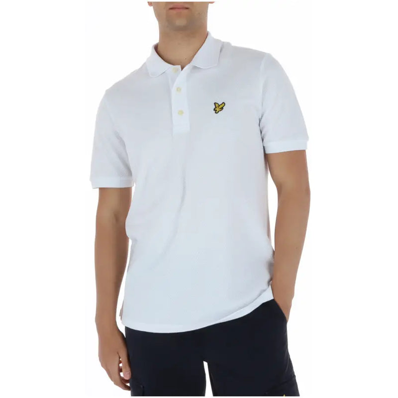 Lyle Scott men polo shirt white short sleeve cotton elastane with yellow bird logo on the chest