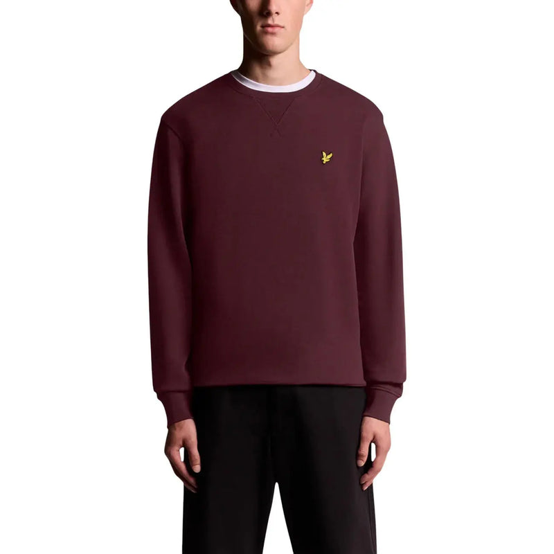 Lyle and Scott Herren-Sweatshirt, blau, Baumwolle, Rundhalsausschnitt; bordeauxroter Rundhalsausschnitt mit weißem Innenkragen und gelbem Vogellogo