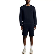 Lyle & Scott Herren-Sweatshirt, marineblau, aus Baumwolle, Rundhalsausschnitt mit weißem Besatz und kleinem gelben Vogellogo auf der Brust