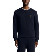 Marineblaues Herren-Sweatshirt von Lyle and Scott aus Baumwolle mit weißem Rippstrickbündchen und goldenem Vogellogo auf der Brust