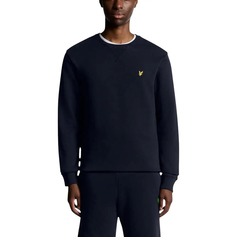 Marineblaues Herren-Sweatshirt von Lyle and Scott aus Baumwolle mit weißem Rippstrickbündchen und goldenem Vogellogo auf der Brust