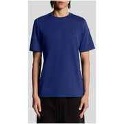 Lyle & Scott men t-shirt navy blue short-sleeved with small black embroidered logo on left chest