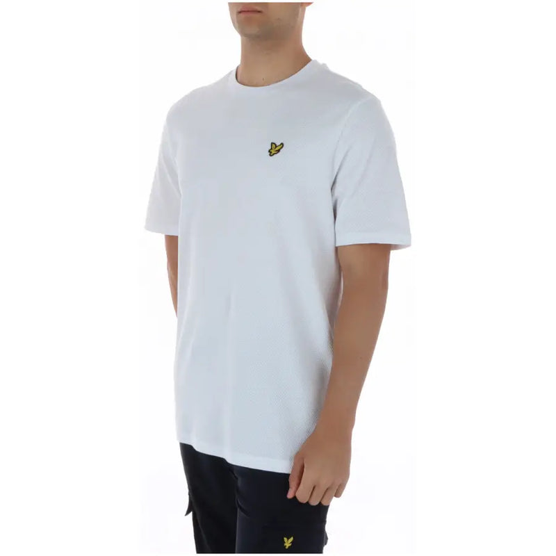 Lyle & Scott Weißes Herren-T-Shirt aus Baumwolle mit Rundhalsausschnitt und kleinem gelben Vogellogo auf der Brust