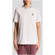 Lyle & Scott men white cotton t-shirt with ribbed collar black logo and yellow embroidered bird emblem on left chest