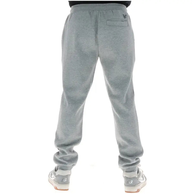 Lyle & Scott men trousers gray heathered sweatpants with drawstring waistband and embroidered logo on back pocket view