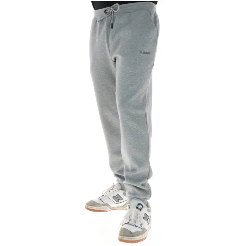 Lyle & Scott men trousers gray heathered sweatpants with drawstring waistband and subtle brand embroidery on thigh