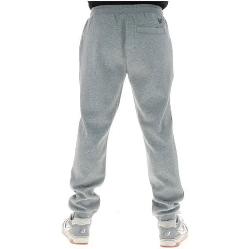 Lyle & Scott men trousers gray heathered sweatpants with drawstring waistband and embroidered logo on back pocket view