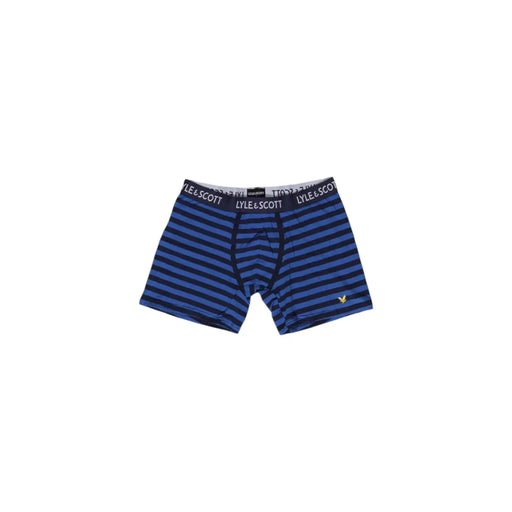 Boxers pour homme Lyle & Scott en coton bleu à rayures bleues et marines et ceinture noire griffée