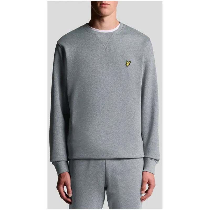 Men’s Heather Grey Crewneck Sweatshirt with Small Yellow Embroidered Logo on Left Chest
