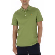Lyle & Scott Olivgrünes Herren-Poloshirt mit kurzen Ärmeln und gelber Vogelstickerei auf der Brust
