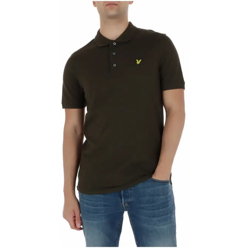 Lyle & Scott Dunkelolivgrünes, kurzärmeliges Herren-Poloshirt mit gelbem Vogellogo auf der Brust