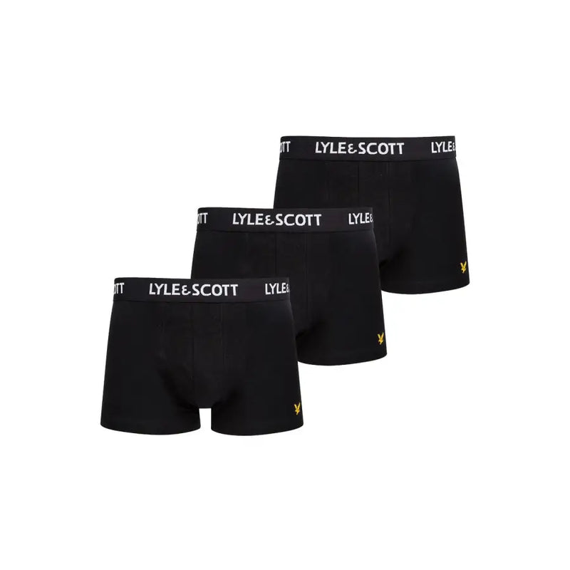 Black lyle & scott men’s boxer briefs with white waistband branding and gold bird logo for everyday comfort
