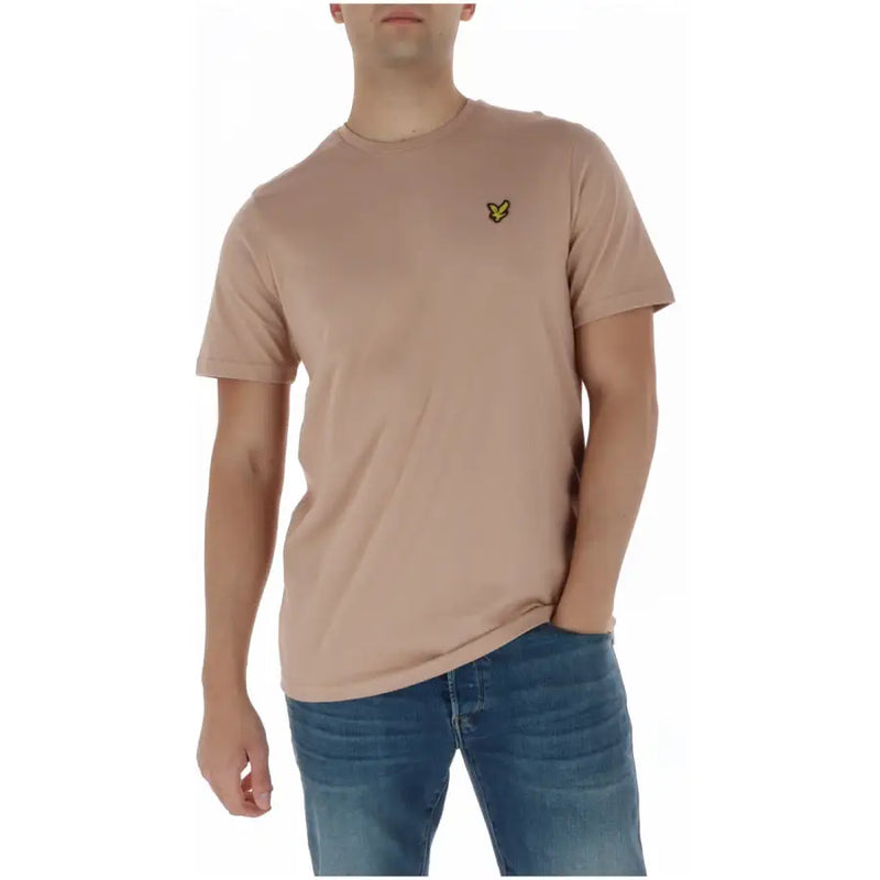 Lyle & Scott beigefarbenes Kurzarmhemd für Herren t-shirt mit gelbem, gesticktem Vogellogo aus Baumwollstoff auf der linken Brust
