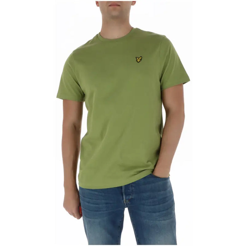 Lyle & Scott Herren Kurzarmhemd, olivgrün t-shirt mit einem kleinen gelben Vogellogo auf der linken Brust