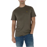 Lyle & Scott Herren Kurzarmhemd, olivgrün t-shirt mit gelbem Vogellogo und Rundhalsausschnitt