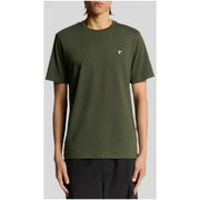 Lyle & Scott Herren Kurzarmhemd, olivgrün t-shirt mit gelbem, gesticktem Vogellogo auf der linken Brust