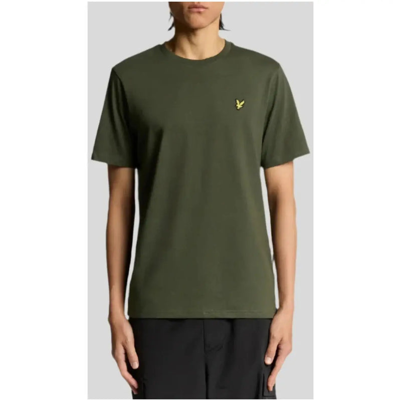 Lyle & Scott Herren Kurzarmhemd, olivgrün t-shirt mit gelbem, gesticktem Vogellogo auf der linken Brust