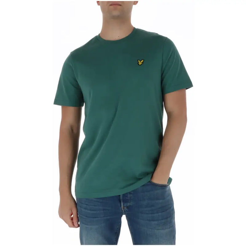 Lyle & Scott Herren dunkelgrünes Kurzarmhemd t-shirt mit einem gelben Vogellogo auf der linken Brust und rundem Halsausschnitt