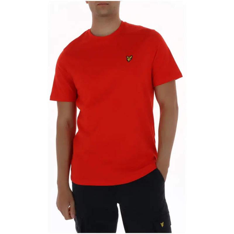 Lyle & Scott Herren-Kurzarmshirt in leuchtendem Rot t-shirt mit gesticktem gelbem Vogellogo auf der linken Brust