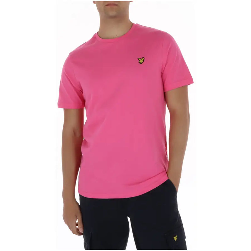 Lyle and Scott Herren-Kurzarmshirt in leuchtendem Pink t-shirt mit gelbem Vogellogo auf der linken Brust für Freizeitkleidung