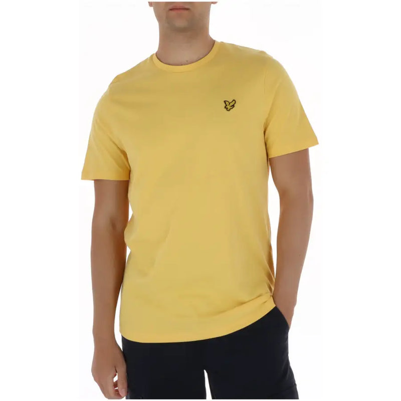 Lyle and Scott Herrenhemd aus gelber Baumwolle t-shirt mit Rundhalsausschnitt und kleinem, gesticktem Vogellogo auf der linken Brust