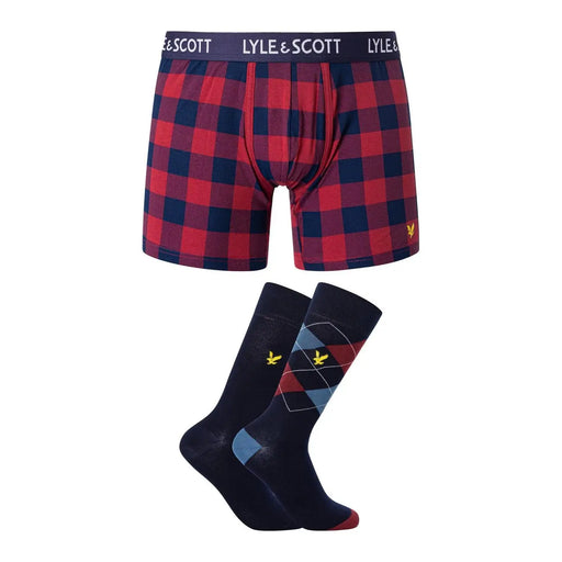 Boxers en coton pour homme Lyle and Scott, à carreaux rouges et bleu marine, avec ceinture ornée du logo assorti