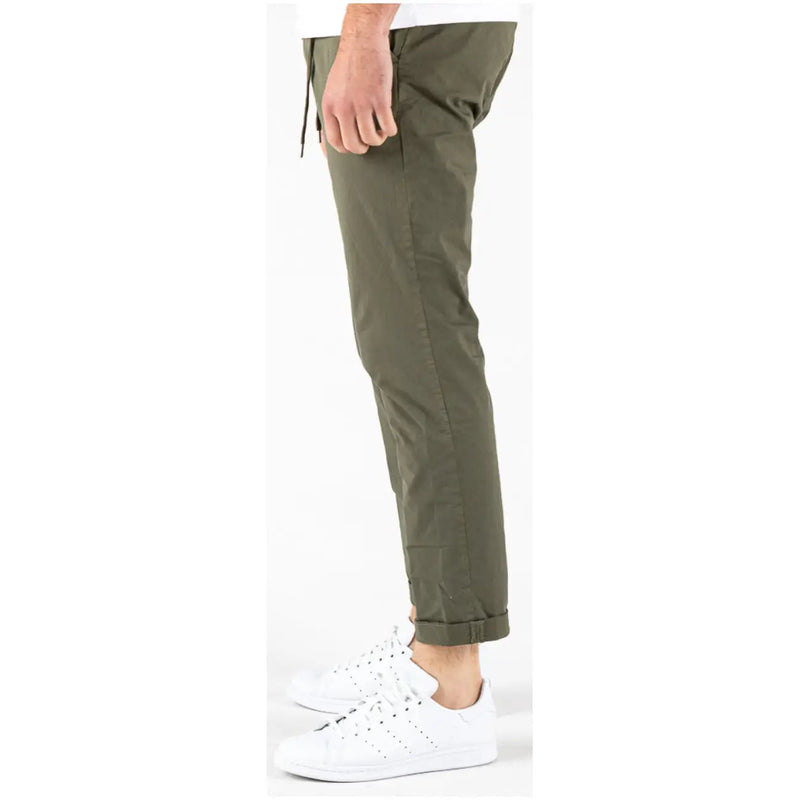 Olive green tapered chino pants with rolled cuffs and drawstring waistband in cotton blend by lyle & scott with pockets