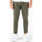 Olive green tapered chino pants with rolled cuffs drawstring waistband cotton blend by lyle and scott with pockets
