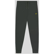 Lyle & Scott men’s dark grey cotton joggers with front pockets featuring a yellow bird logo on the left thigh