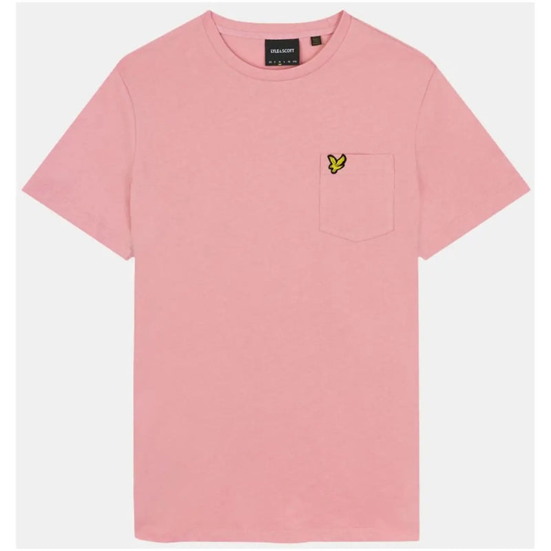 Lyle & Scott men’s soft pink printed t-shirt with a small chest pocket and yellow embroidered bird logo