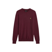 Lyle & Scott Merinowollpullover für Herren in Bordeauxrot mit kleinem goldenen Vogellogo auf der linken Brust, Vorderansicht