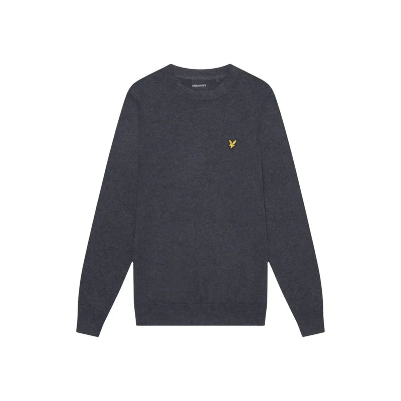 Lyle & Scott Merinowollpullover für Herren in Dunkelgrau mit kleinem, goldgesticktem Vogellogo, Vorderansicht