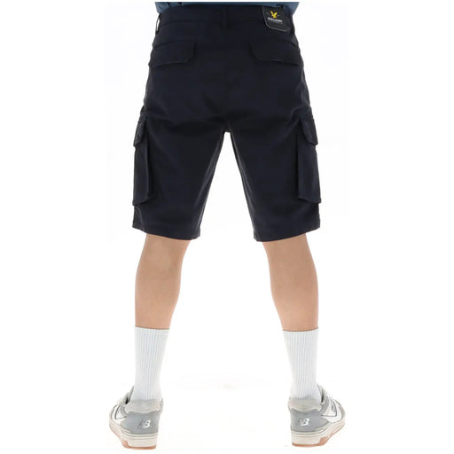 Lyle & Scott shorts for men in black cargo style with multiple pockets and branded patch back view