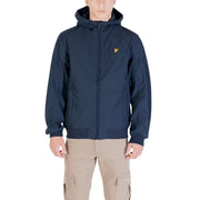 Lyle & Scott Softshelljacke für Herren in Marineblau mit Kapuze und gelbem Vogellogo, Vorderansicht