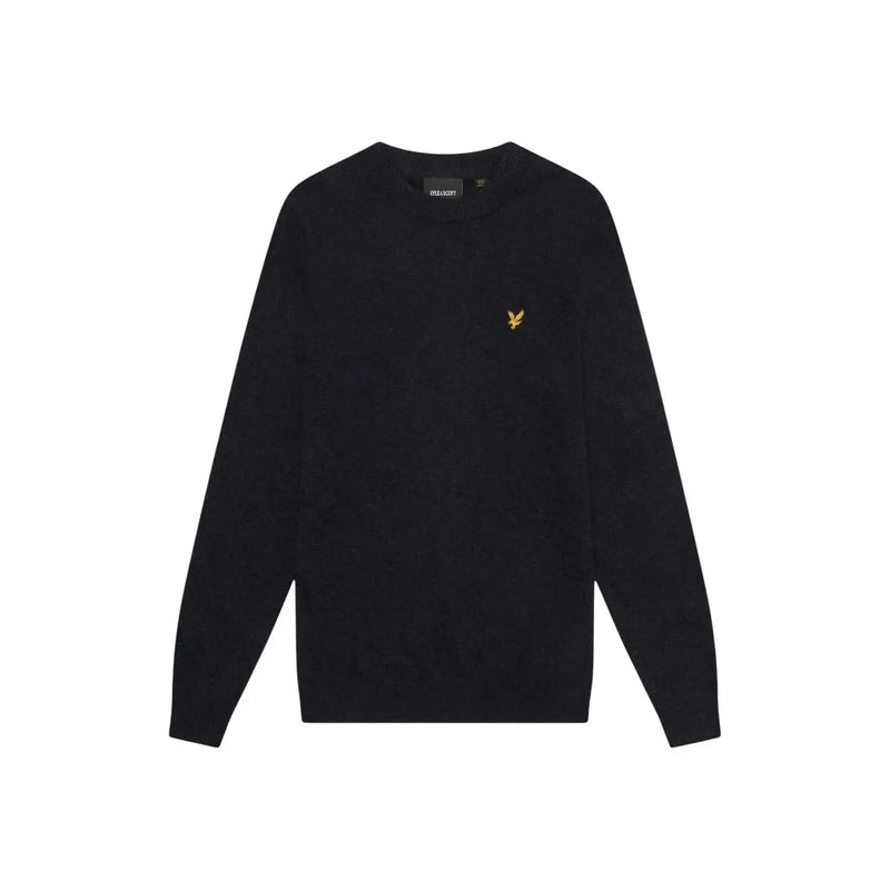 Lyle & Scott Schwarzer Wollpullover für Herren mit goldgesticktem Vogellogo auf der linken Brust, Vorderansicht