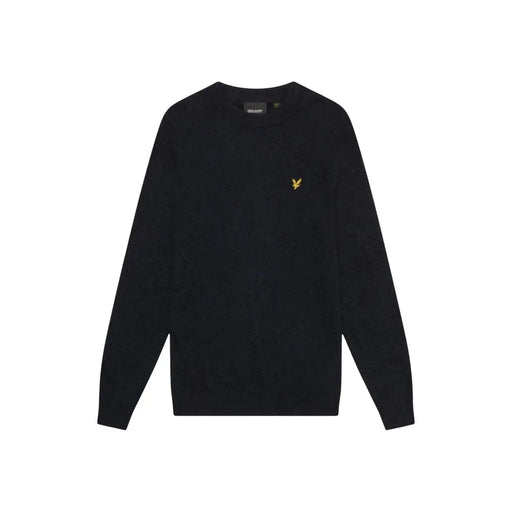 Lyle & Scott Schwarzer Wollpullover für Herren mit goldgesticktem Vogellogo auf der linken Brust, Vorderansicht