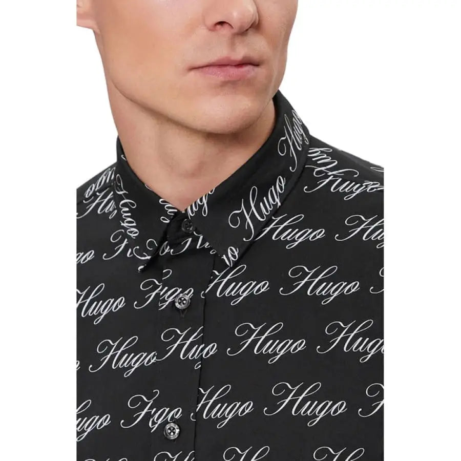 
                      
                        Hugo Hugo men in Hugo men shirt, black with white lettering
                      
                    