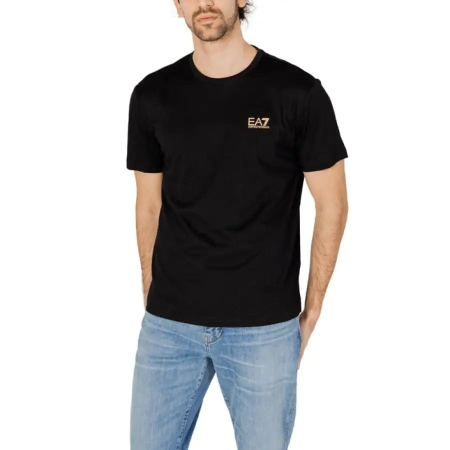 Ea7 Ea7 men wearing black Ea7 men t-shirt with logo