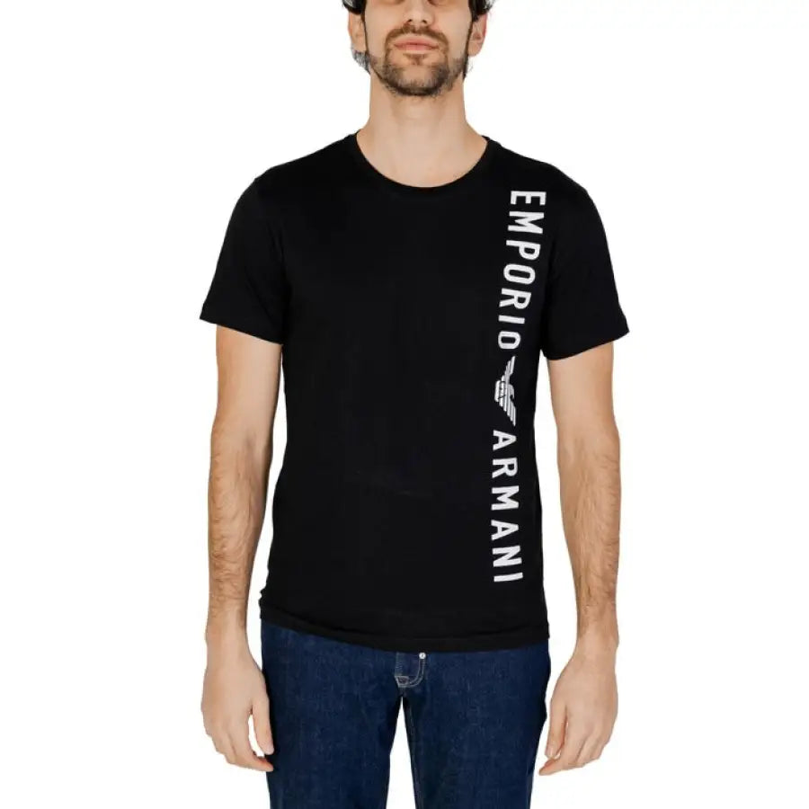 Emporio Armani Underwear men’s t-shirt with ’no man’ slogan on black fabric