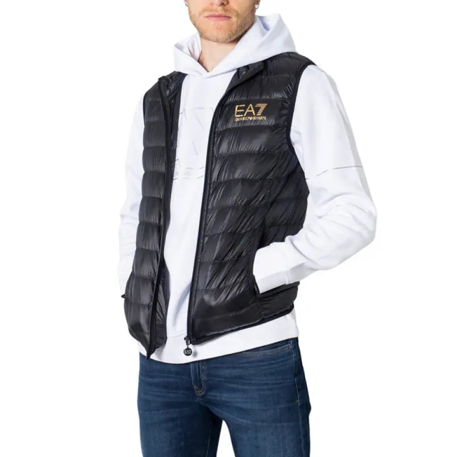 Ea7 men in stylish EA7 Men Jacket with black vest and white hoodie