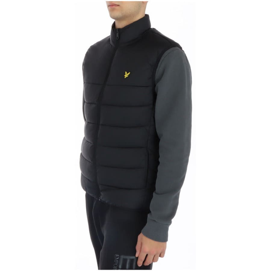 Lyle & Scott Men Gilet - Man in black vest and grey shirt, Scott Lyle product