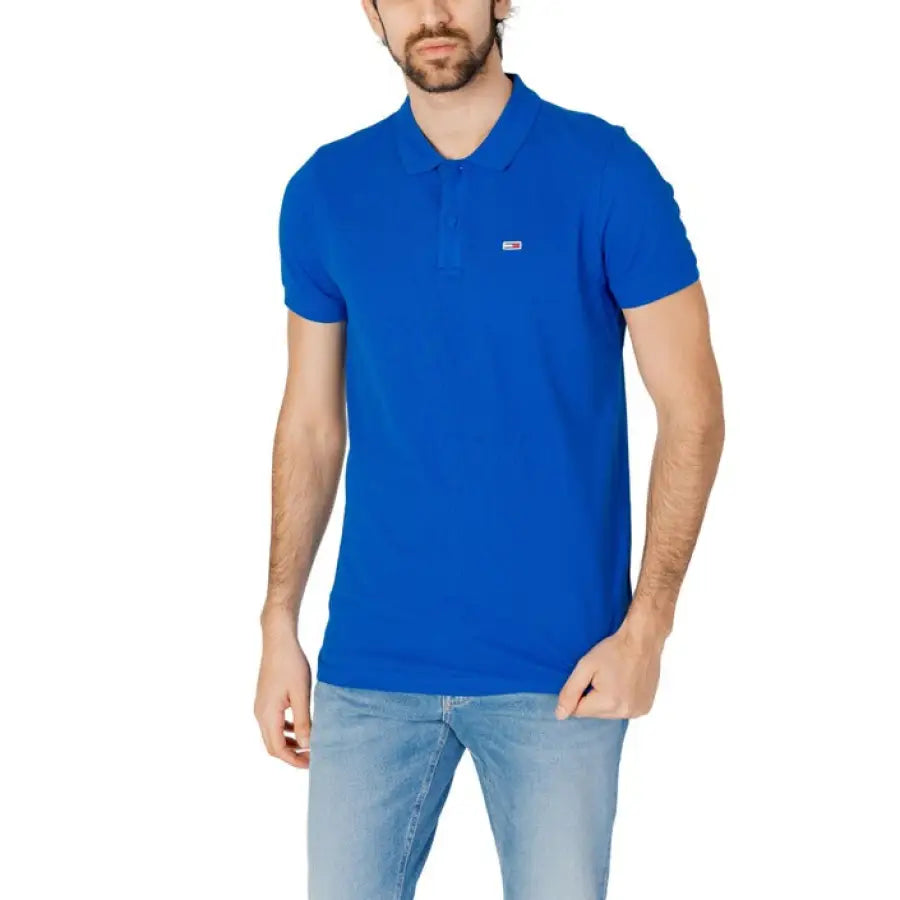 
                      
                        Man in Tommy Hilfiger Jeans blue polo shirt for men
                      
                    