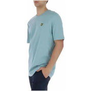 Lyle & Scott men t-shirt featuring man in blue with yellow logo on chest